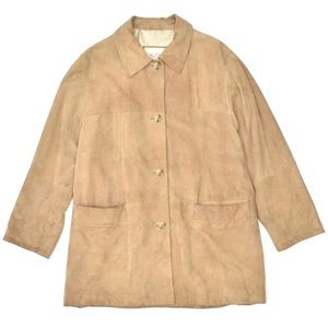 🥐Lovely Vintage Poly Satin Lined, Camel Suede Car Coat *EVC